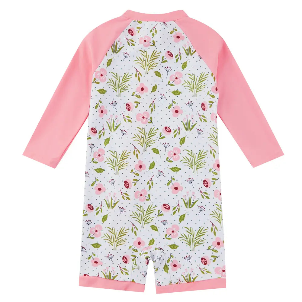 UPF 50+ Baby Girls Swimsuit with Full Zipper-Pink Flower