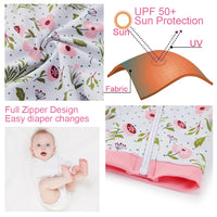 UPF 50+ Baby Girls Swimsuit with Full Zipper-Pink Flower