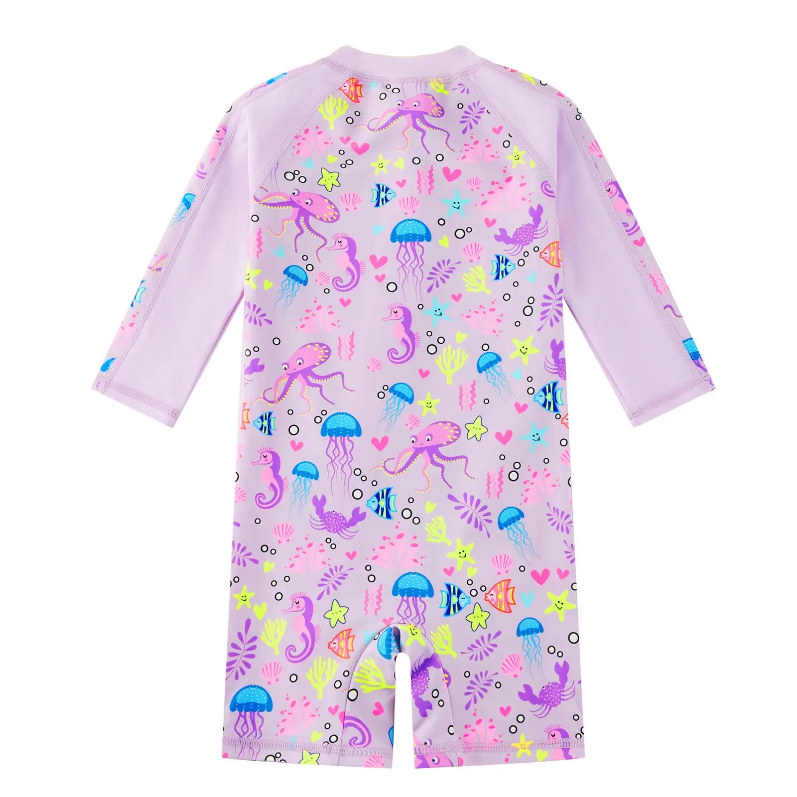 Baby Girls One Piece Swimsuit with UPF 50+ Full Zipper | Purple Octopus