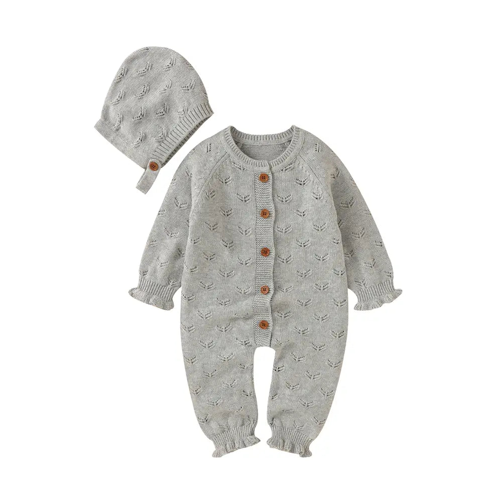 Baby One-Piece Button Sweater with Hat Toddler Cardigan Set