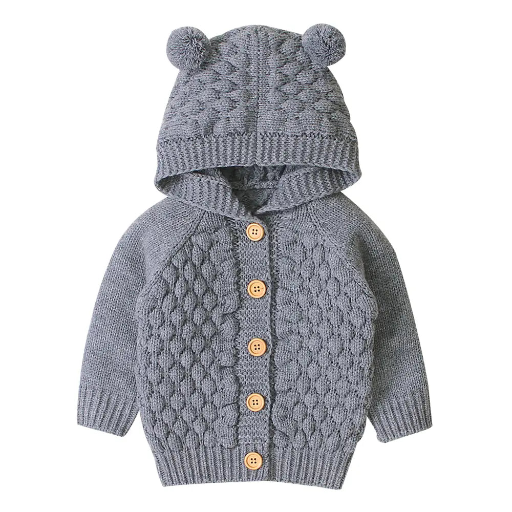 Baby Warm Knit Hooded Sweater Soft Cardigan with Button