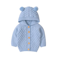 Baby Warm Knit Hooded Sweater Soft Cardigan with Button