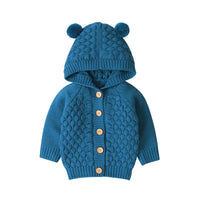 Baby Warm Knit Hooded Sweater Soft Cardigan with Button
