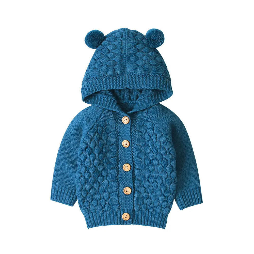 Baby Warm Knit Hooded Sweater Soft Cardigan with Button