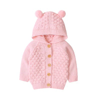 Baby Warm Knit Hooded Sweater Soft Cardigan with Button