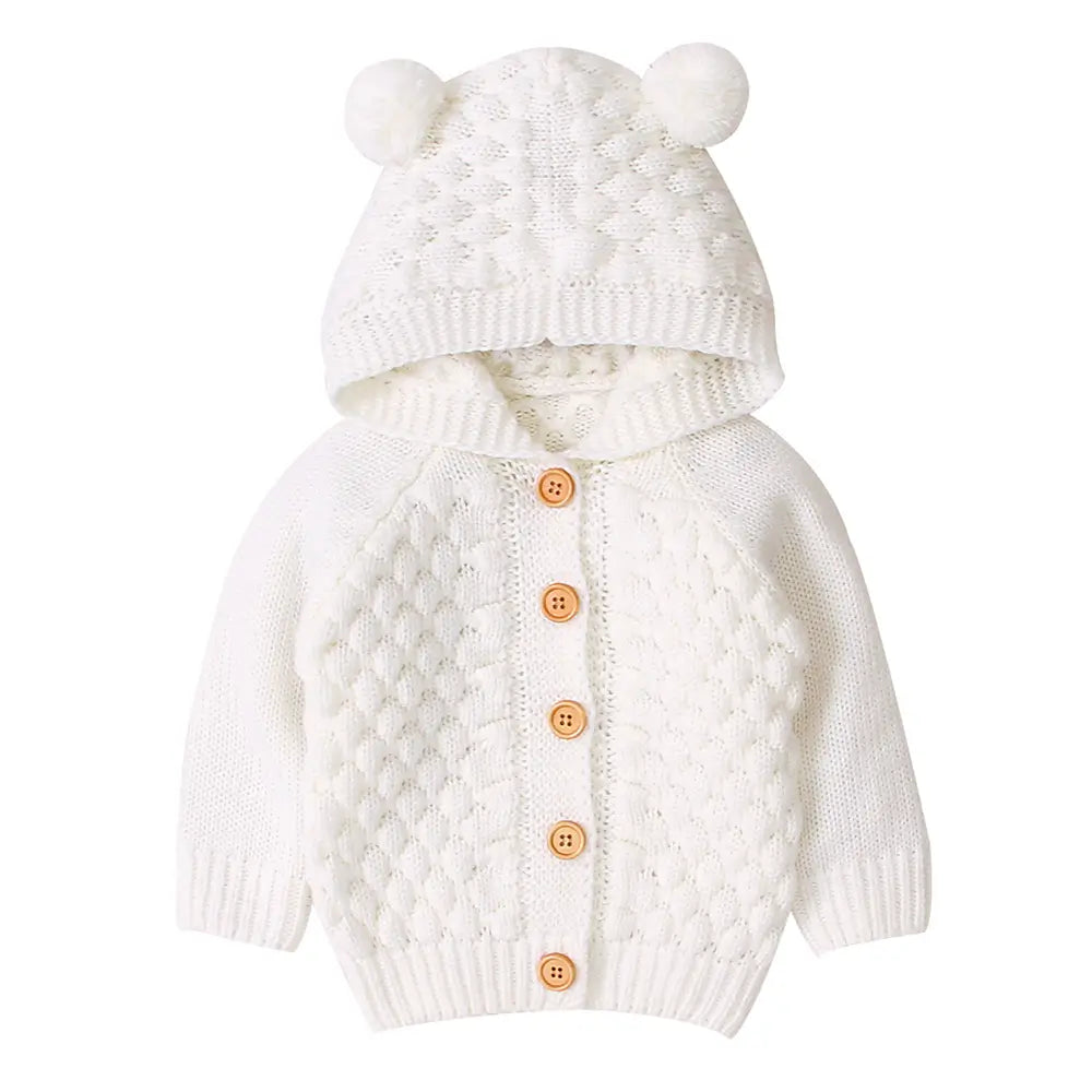 Baby Warm Knit Hooded Sweater Soft Cardigan with Button