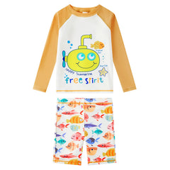 Boy 2 Piece Rash Guard Set Toddler Swimwear with Swim Short-Many Fish