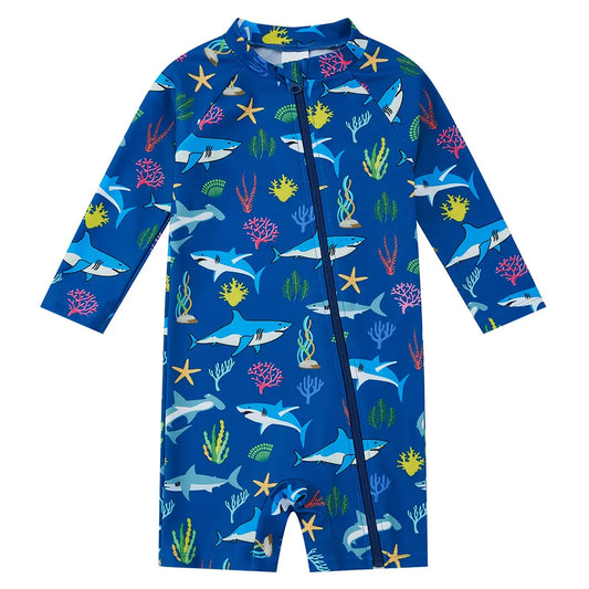 Boy One Piece Swimwear UPF 50 Sun Protection Swim Suit Blue Shark upandfast