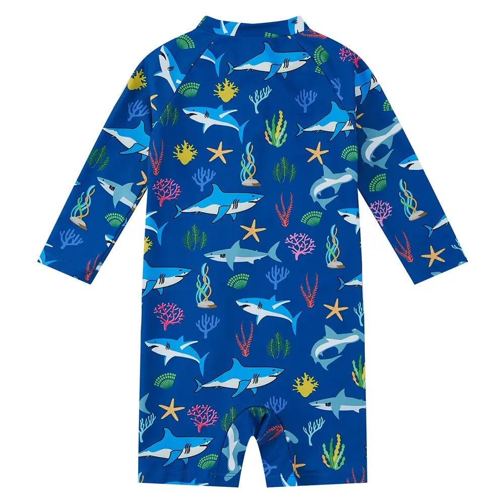 Boy One Piece Swimwear UPF 50+ Sun Protection Swim Suit-Blue Shark