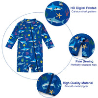 Boy One Piece Swimwear UPF 50+ Sun Protection Swim Suit-Blue Shark