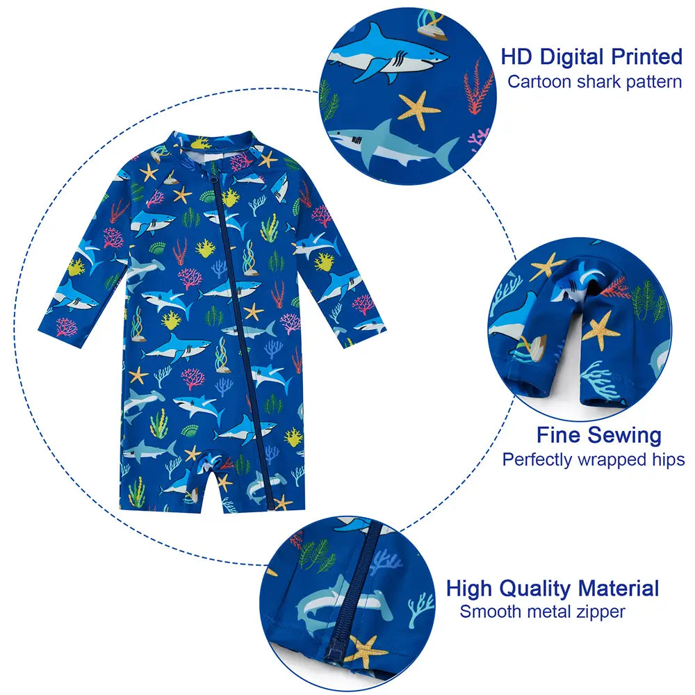 Boy One Piece Swimwear UPF 50+ Sun Protection Swim Suit-Blue Shark