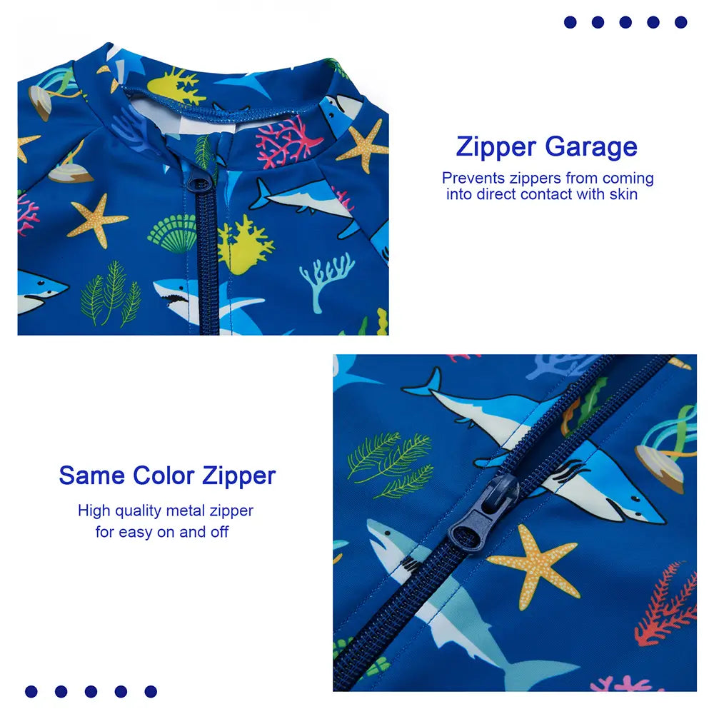 Boy One Piece Swimwear UPF 50+ Sun Protection Swim Suit-Blue Shark