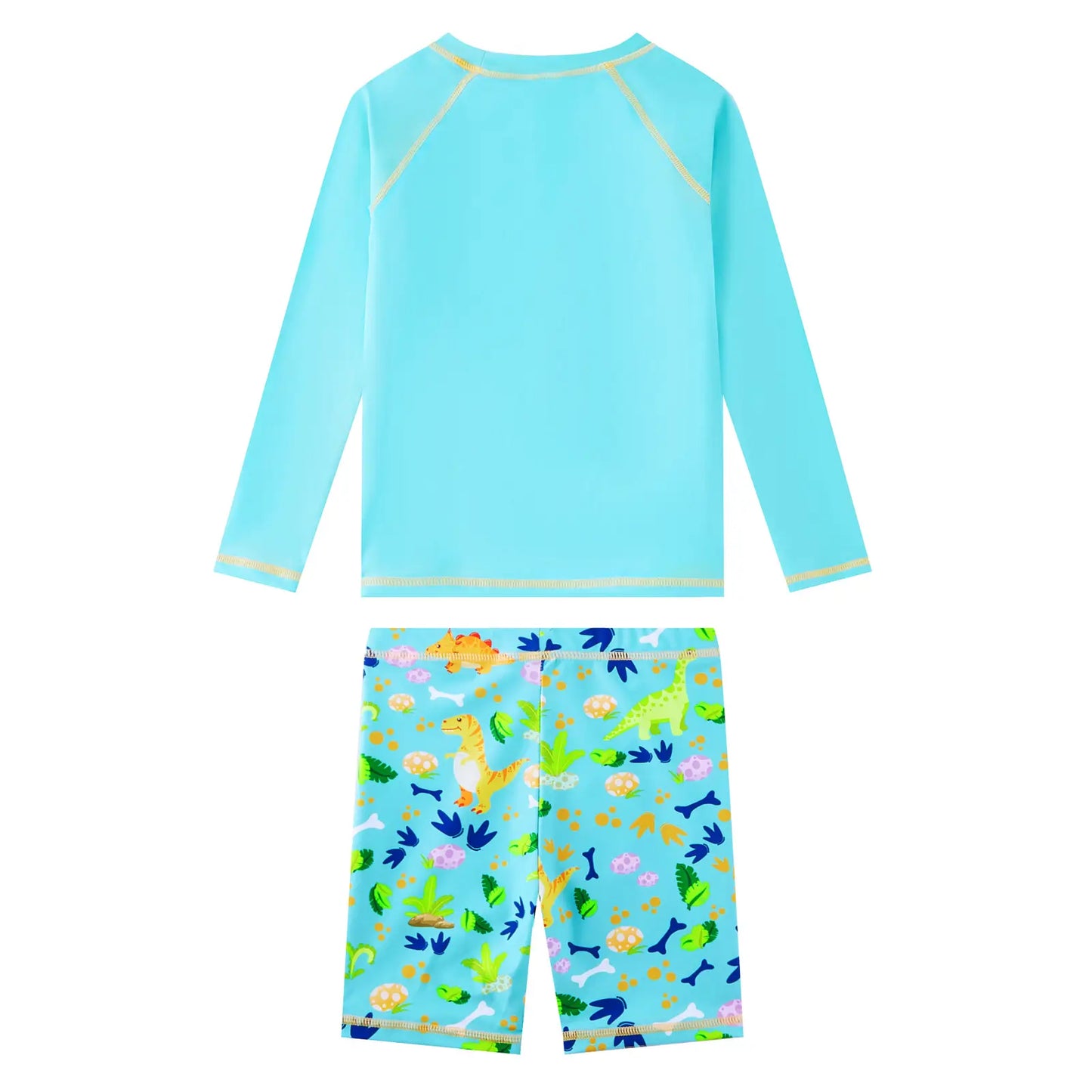 Boy Rash Guard Set UPF 50+ 2 Piece Swimsuits-Green Dinosaur