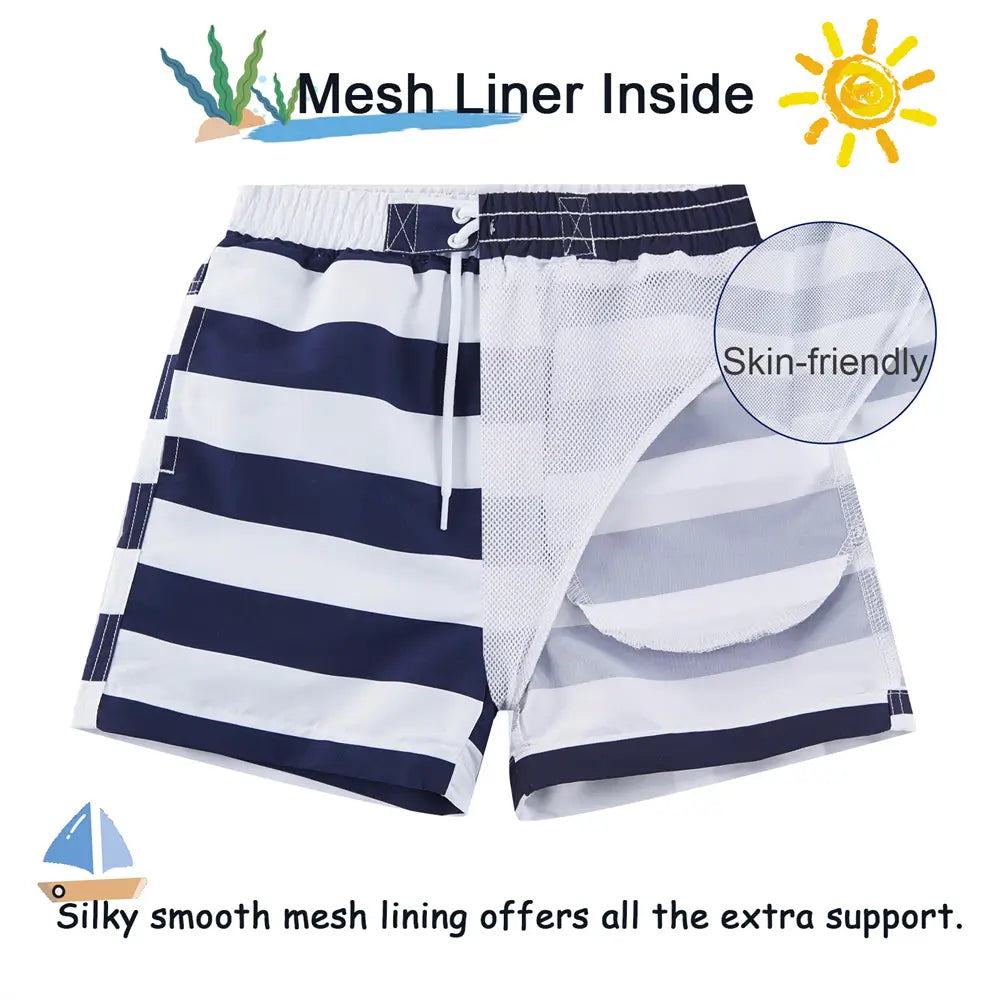 UPF 50+ Boys Swim Trunks Toddler Beach Shorts-Striped