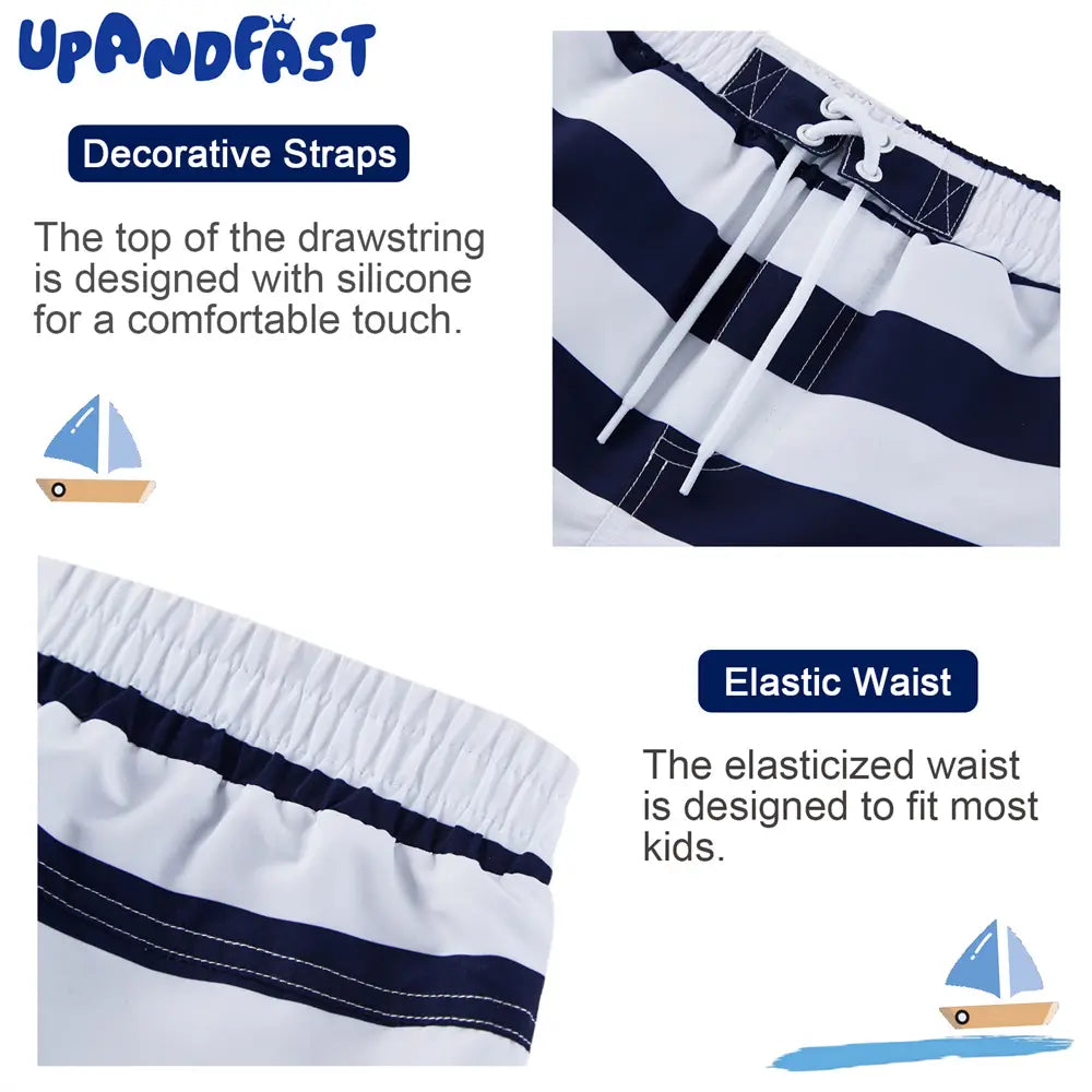 UPF 50+ Boys Swim Trunks Toddler Beach Shorts-Striped