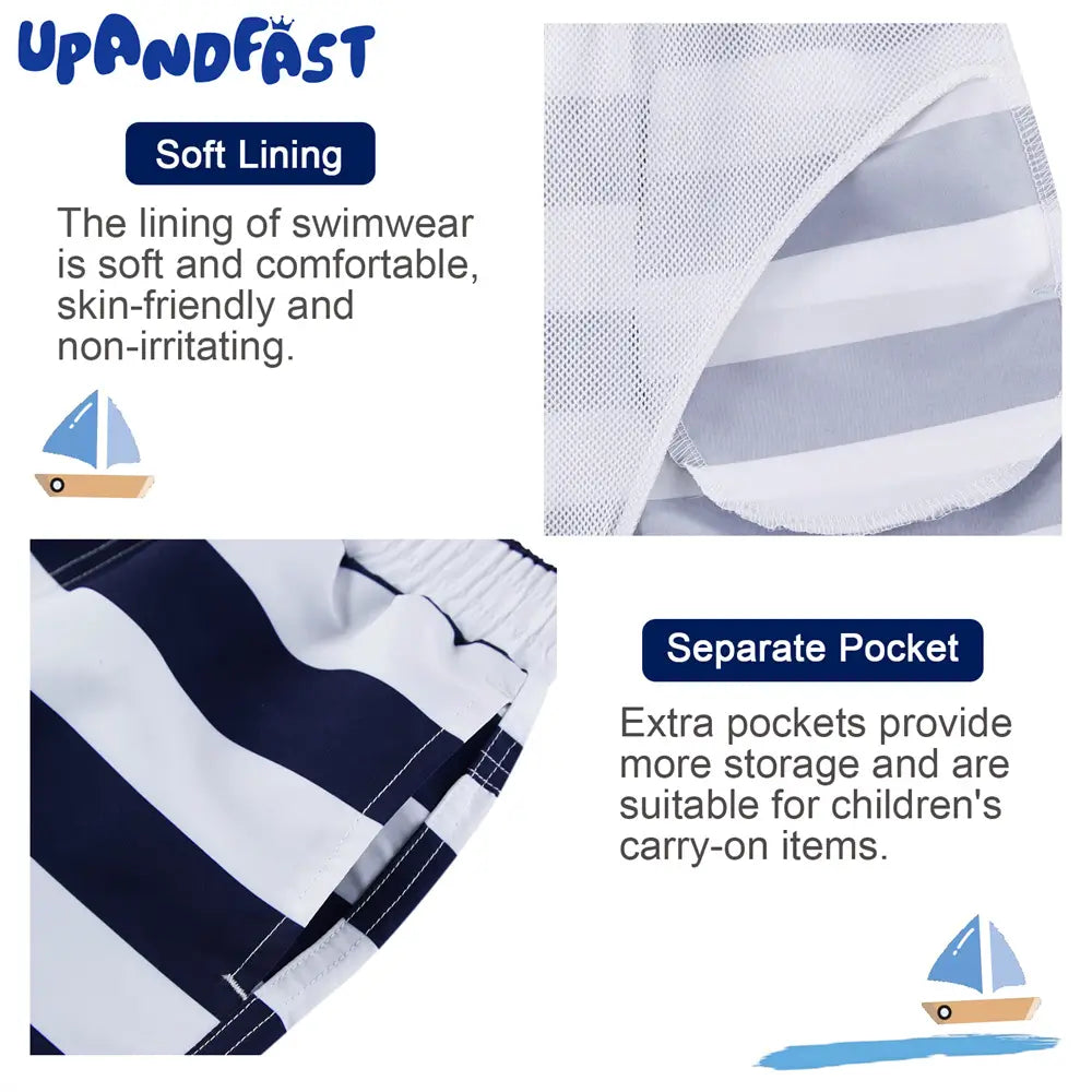 UPF 50+ Boys Swim Trunks Toddler Beach Shorts-Striped