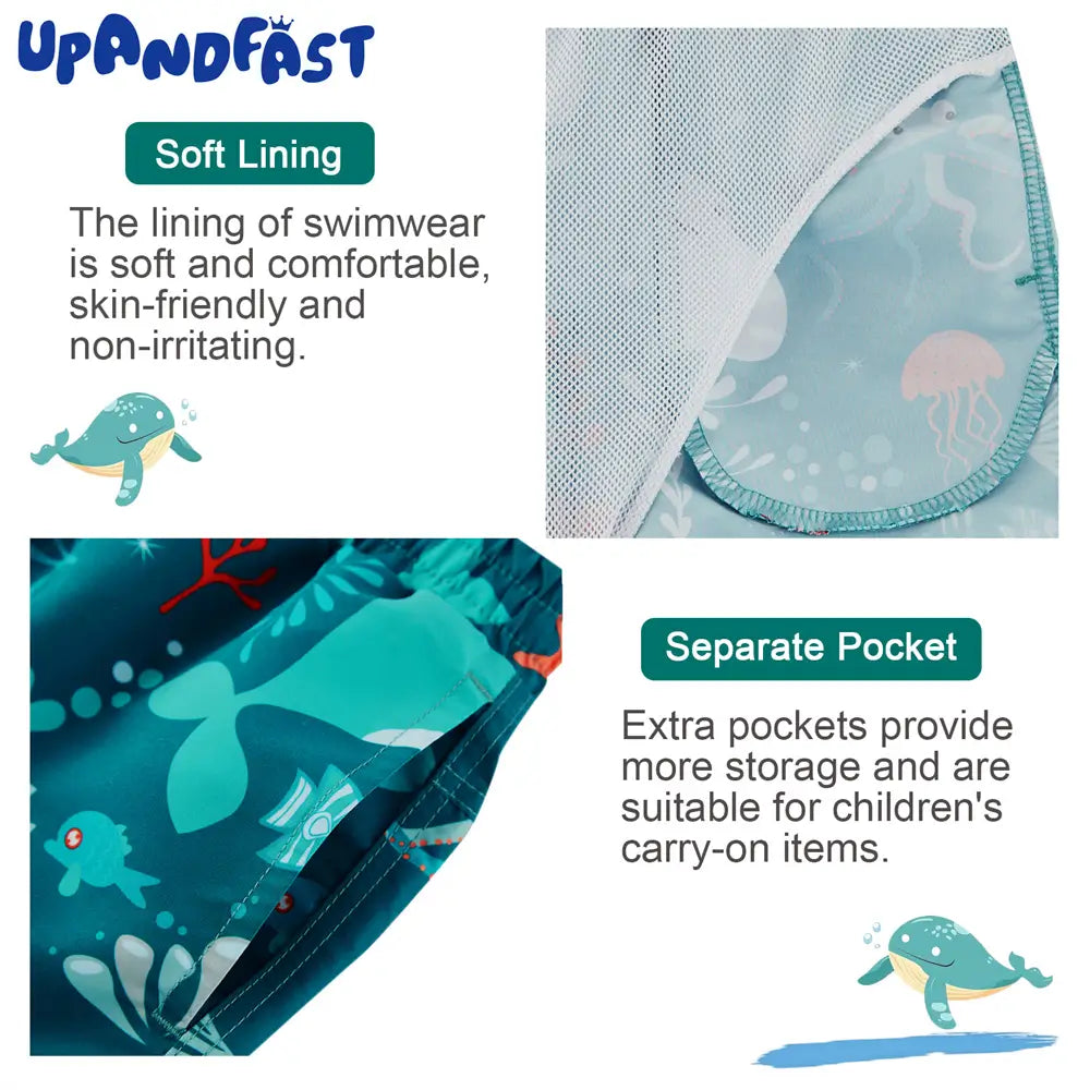 UPF 50+ Boys Swim Trunks Kids Swimsuit-Green Whale