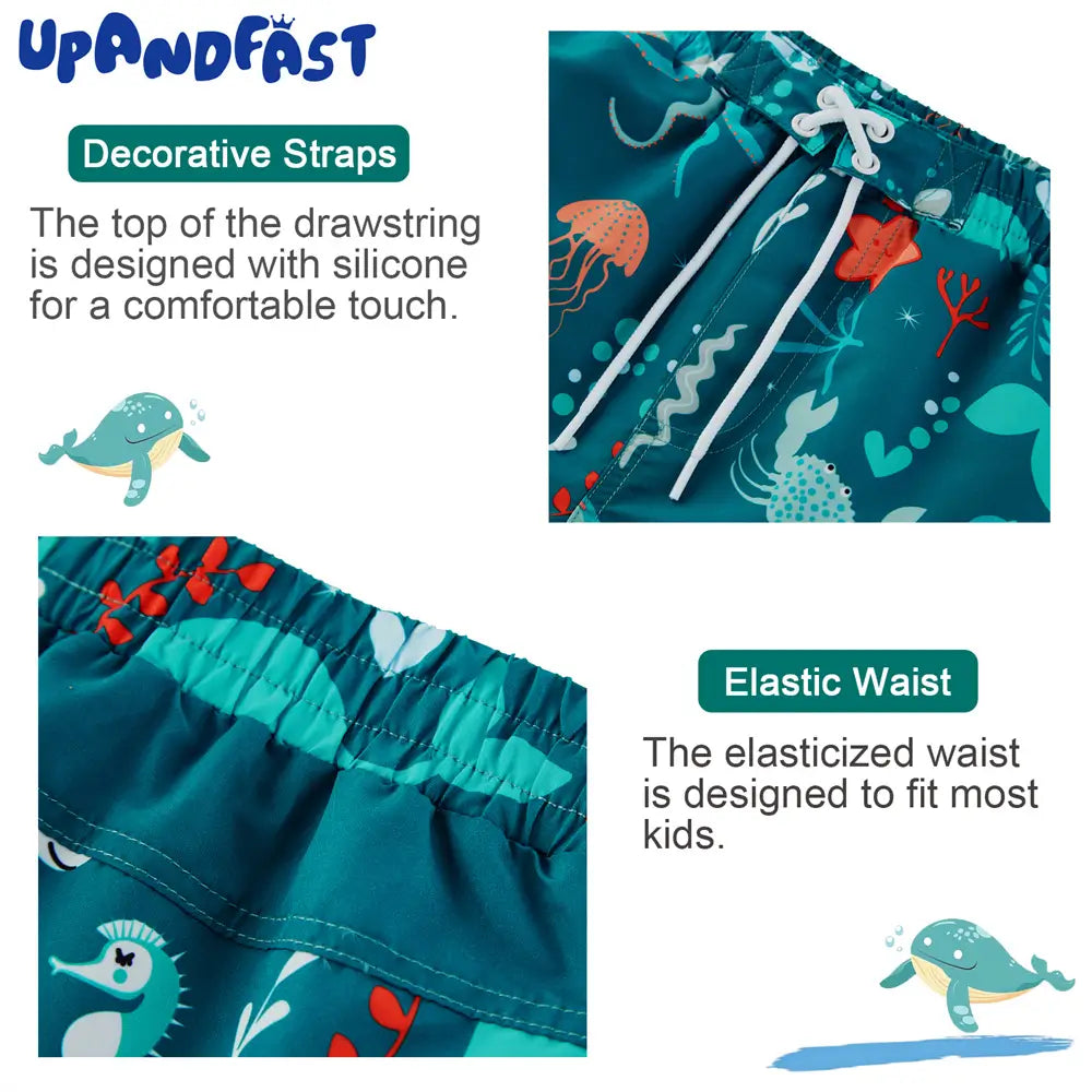 UPF 50+ Boys Swim Trunks Kids Swimsuit-Green Whale