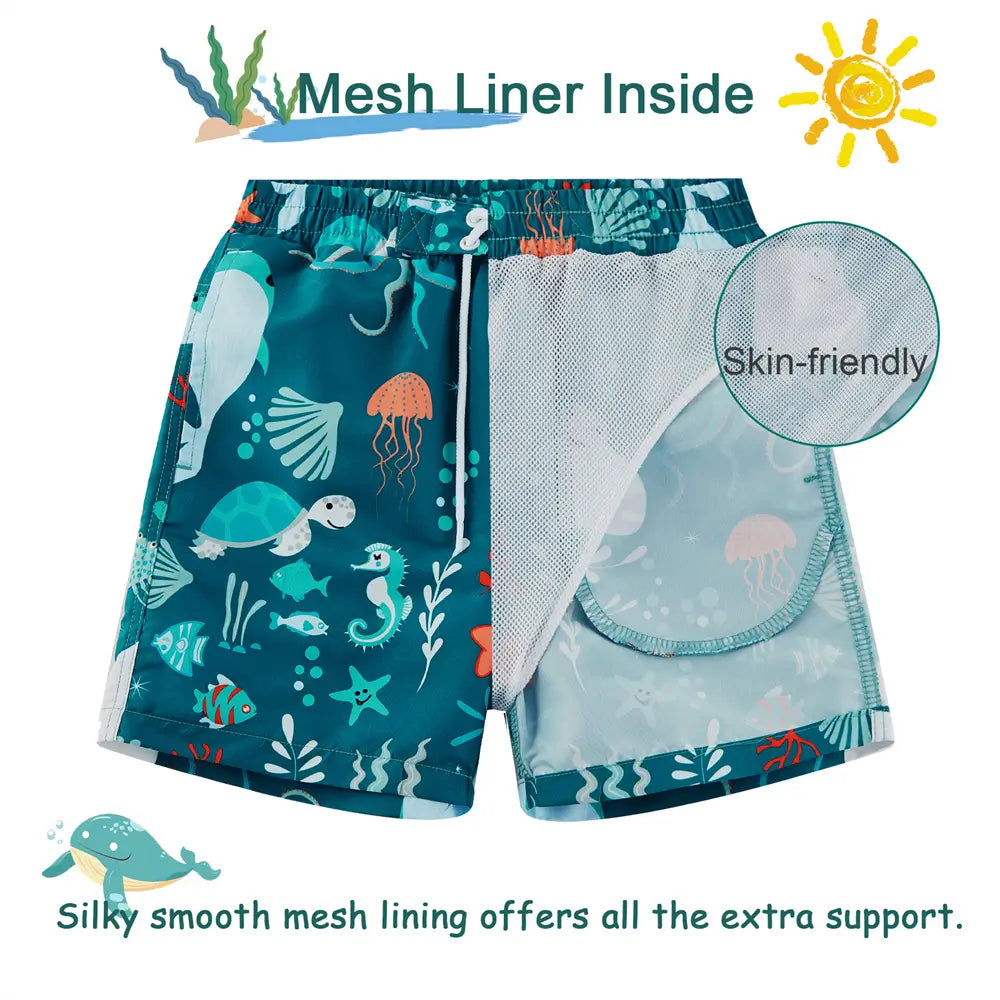 UPF 50+ Boys Swim Trunks Kids Swimsuit-Green Whale