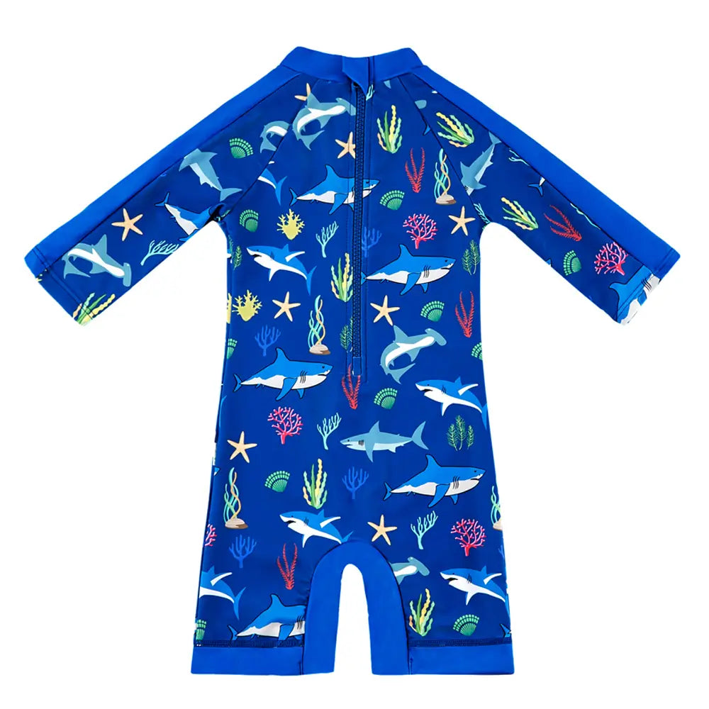UPF 50+ Baby Boys Swimwear with Snap Buttom-Blue Shark