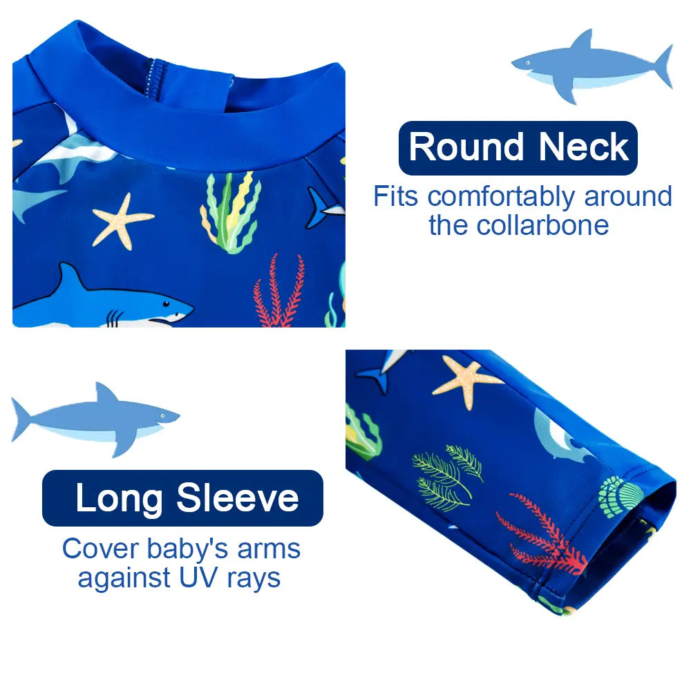 UPF 50+ Baby Boys Swimwear with Snap Buttom-Blue Shark