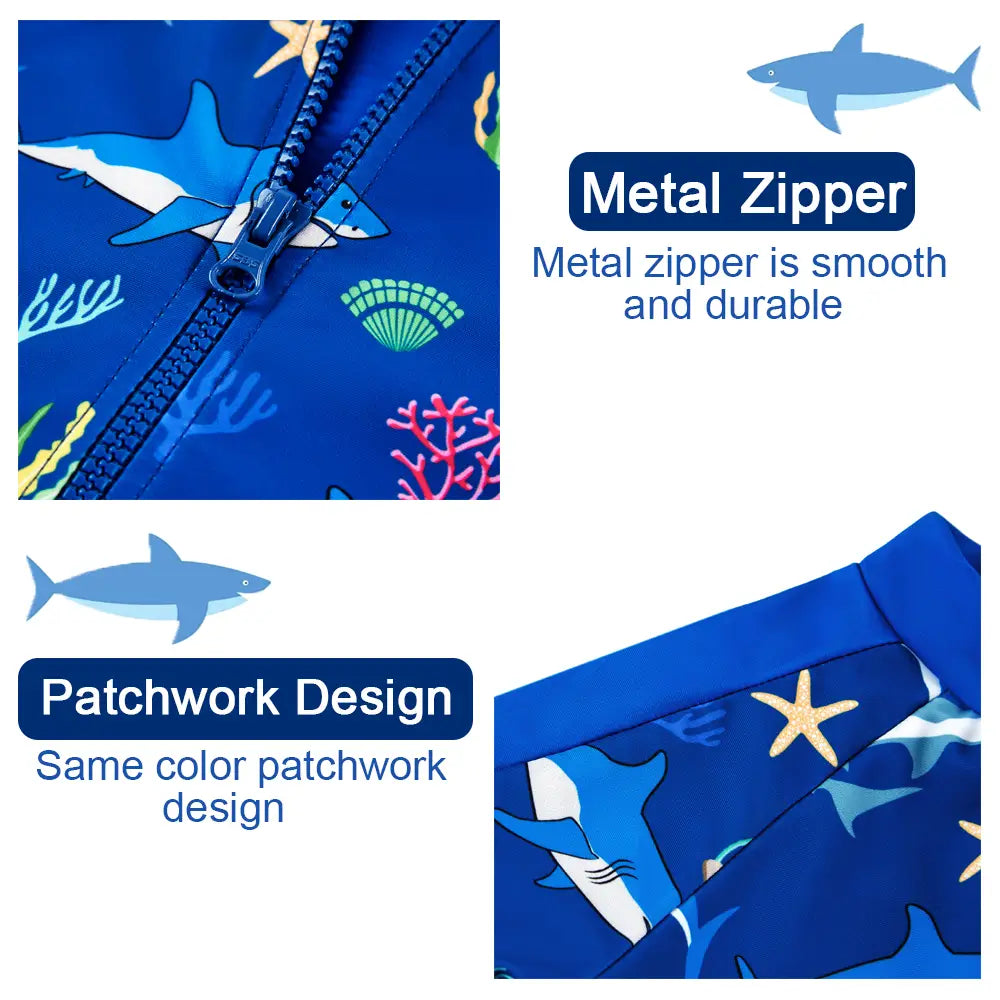 UPF 50+ Baby Boys Swimwear with Snap Buttom-Blue Shark