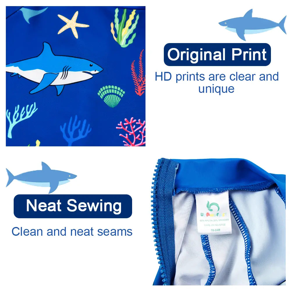 UPF 50+ Baby Boys Swimwear with Snap Buttom-Blue Shark