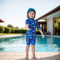 UPF 50+ Baby Boys Swimwear with Snap Buttom-Blue Shark