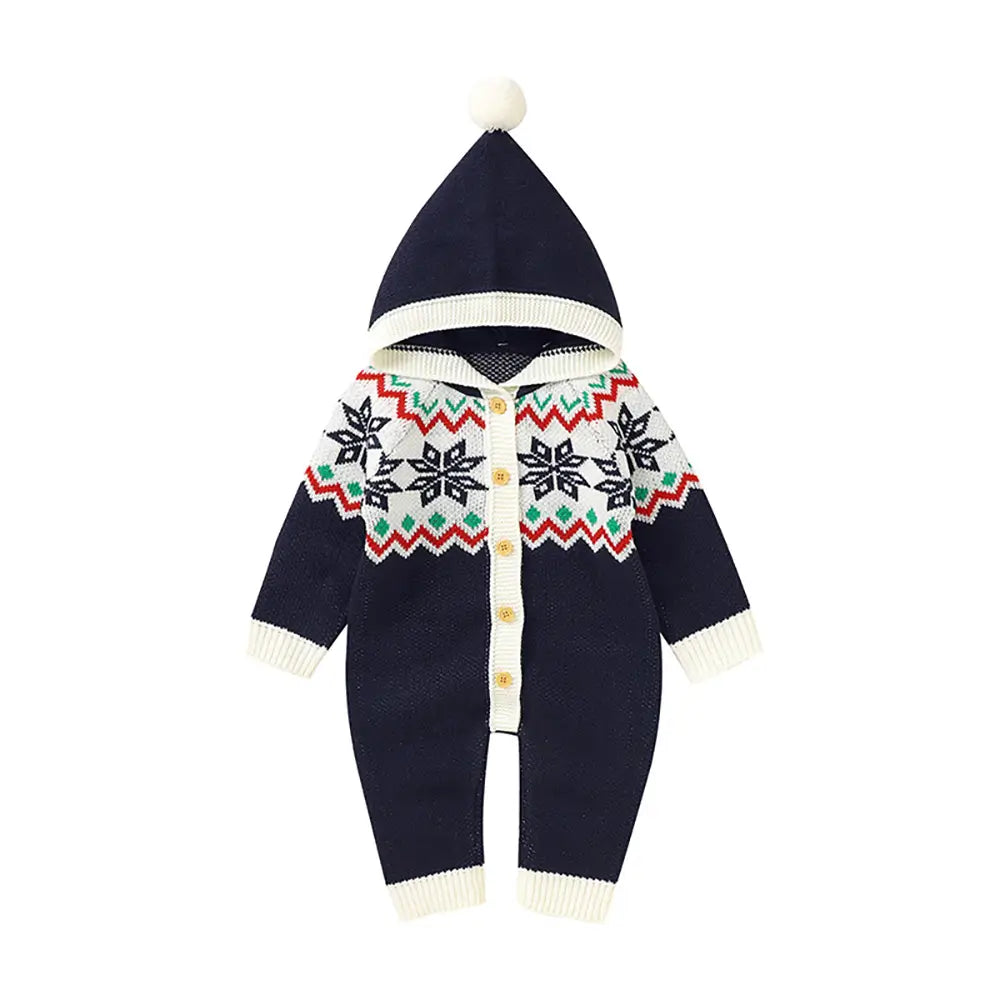 Christmas Snow Cardigan Baby One Piece Hooded Sweater