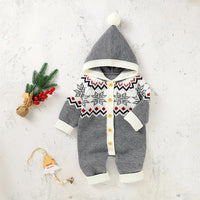 Christmas Snow Cardigan Baby One Piece Hooded Sweater