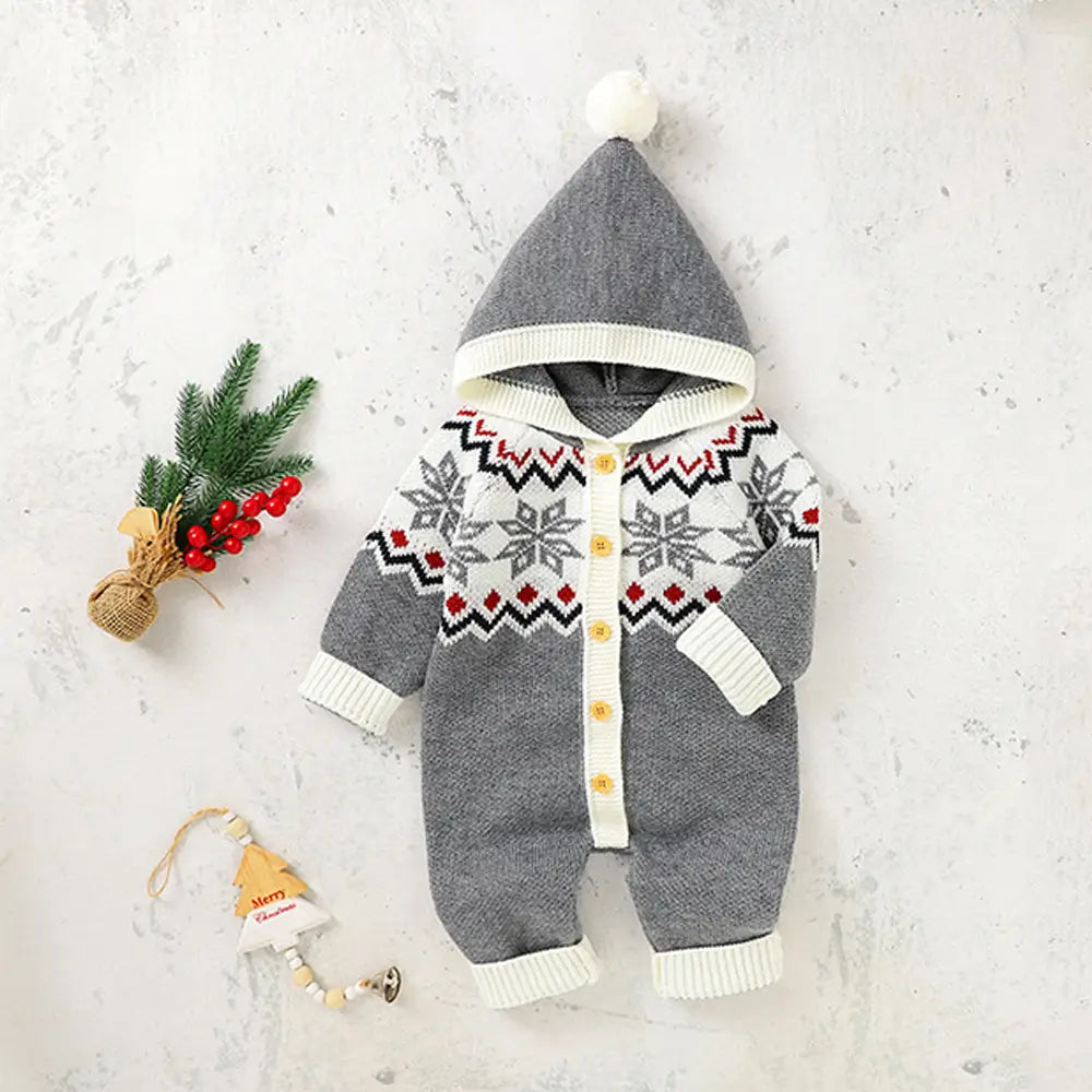Christmas Snow Cardigan Baby One Piece Hooded Sweater