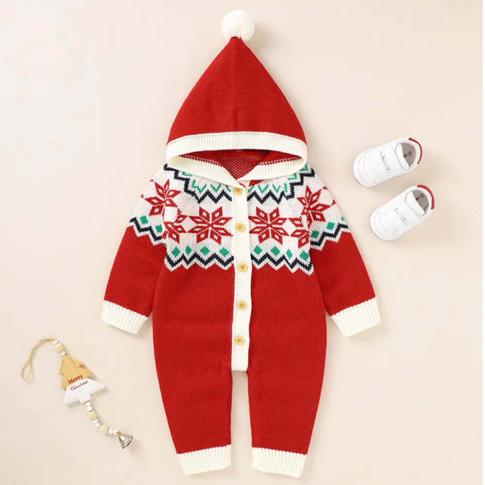 Christmas Snow Cardigan Baby One Piece Hooded Sweater