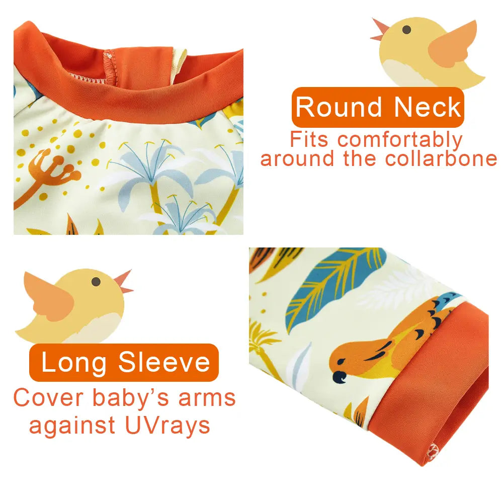 UPF 50+ Baby Boy One Piece Sunsuit with Hat-Orange Bird