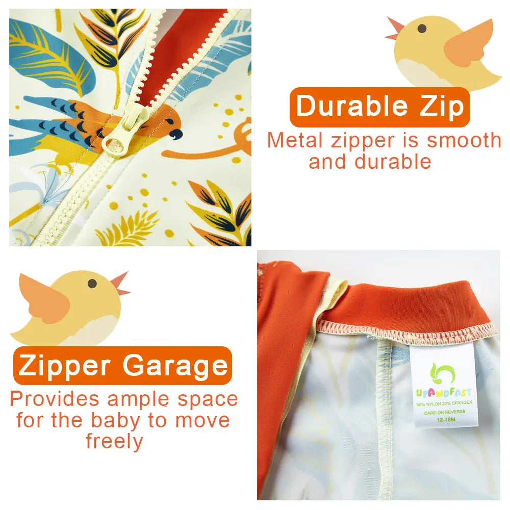UPF 50+ Baby Boy One Piece Sunsuit with Hat-Orange Bird
