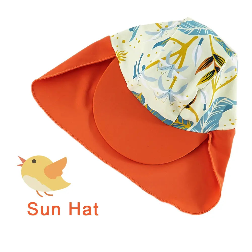UPF 50+ Baby Boy One Piece Sunsuit with Hat-Orange Bird