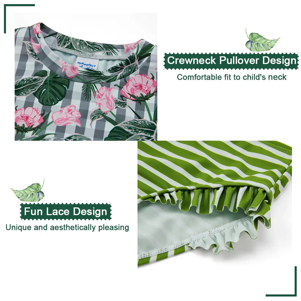 UPF 50+ Girl Rash Guard Set Plant Print Sunsuit for Toddler