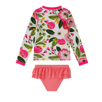 UPF 50+ Girl Split Sunsuit Rash Guard Set-Pink Tulips