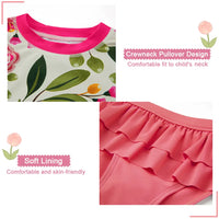 UPF 50+ Girl Split Sunsuit Rash Guard Set-Pink Tulips