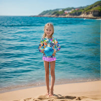 Dziewczęcy kostium kąpielowy typu split UPF 50+ dla dzieci Rash Guard Set-fioletowy kwiat