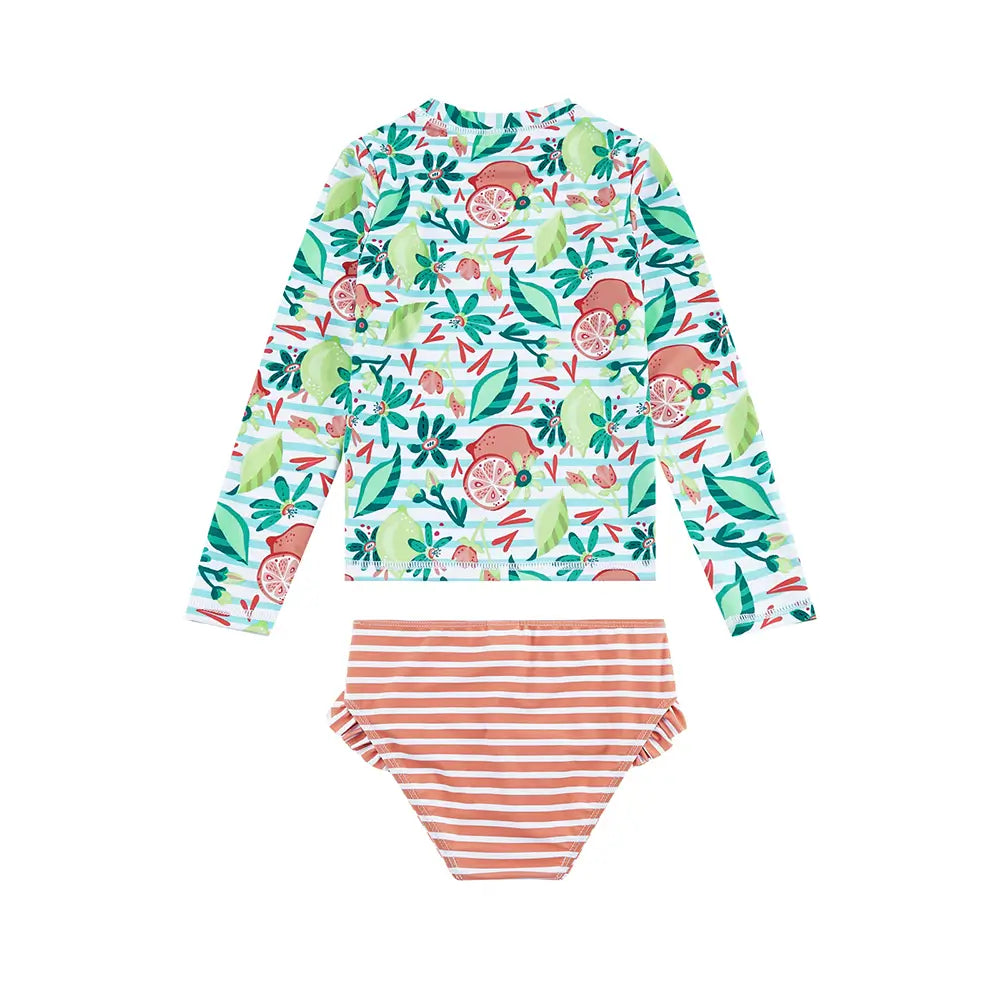 Girl Swimsuit with UPF 50+ Toddler Rash Guard Set-Green Lemon