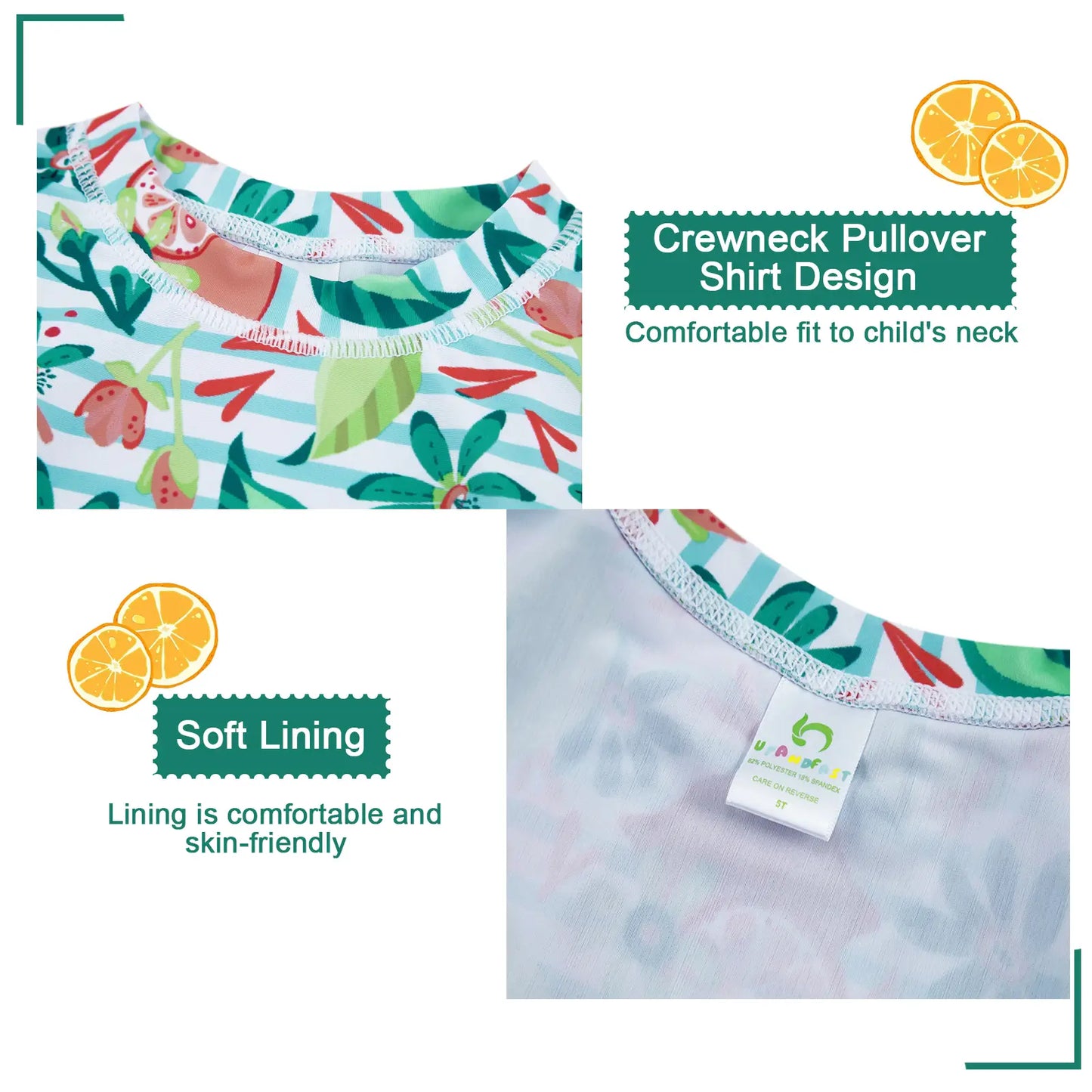 Girl Swimsuit with UPF 50+ Toddler Rash Guard Set-Green Lemon