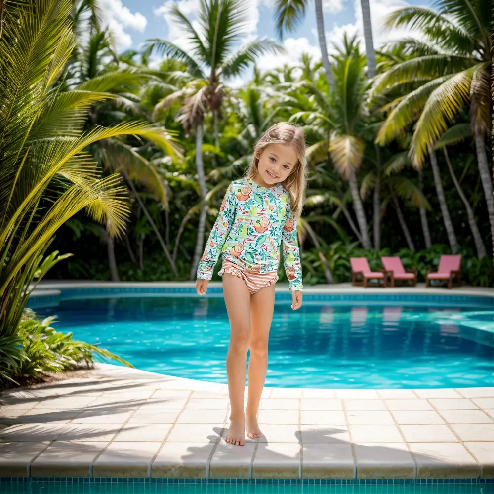 Girl Swimsuit with UPF 50+ Toddler Rash Guard Set-Green Lemon