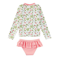 UPF 50+ Kids Girls Swimwear Rash Guard Set-Pink Flower