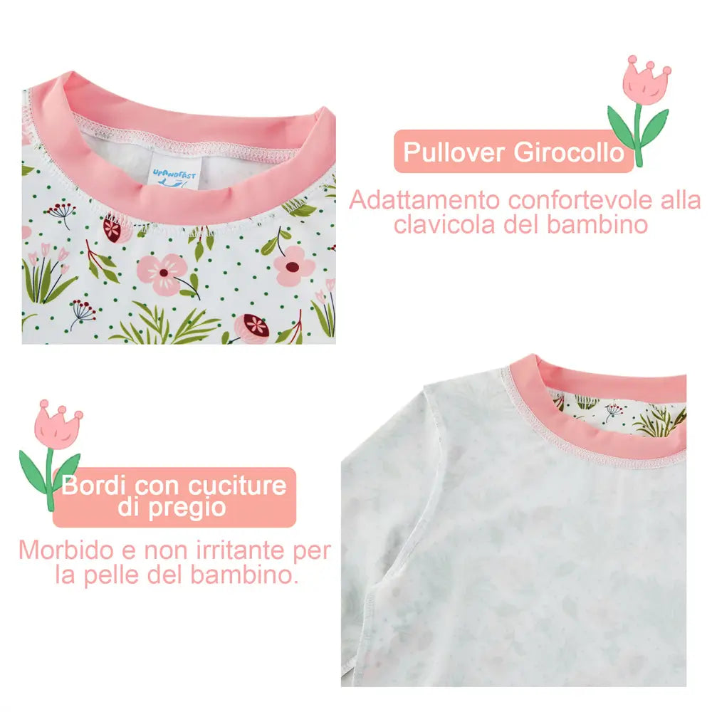 UPF 50+ Kids Girls Swimwear Rash Guard Set-Pink Flower
