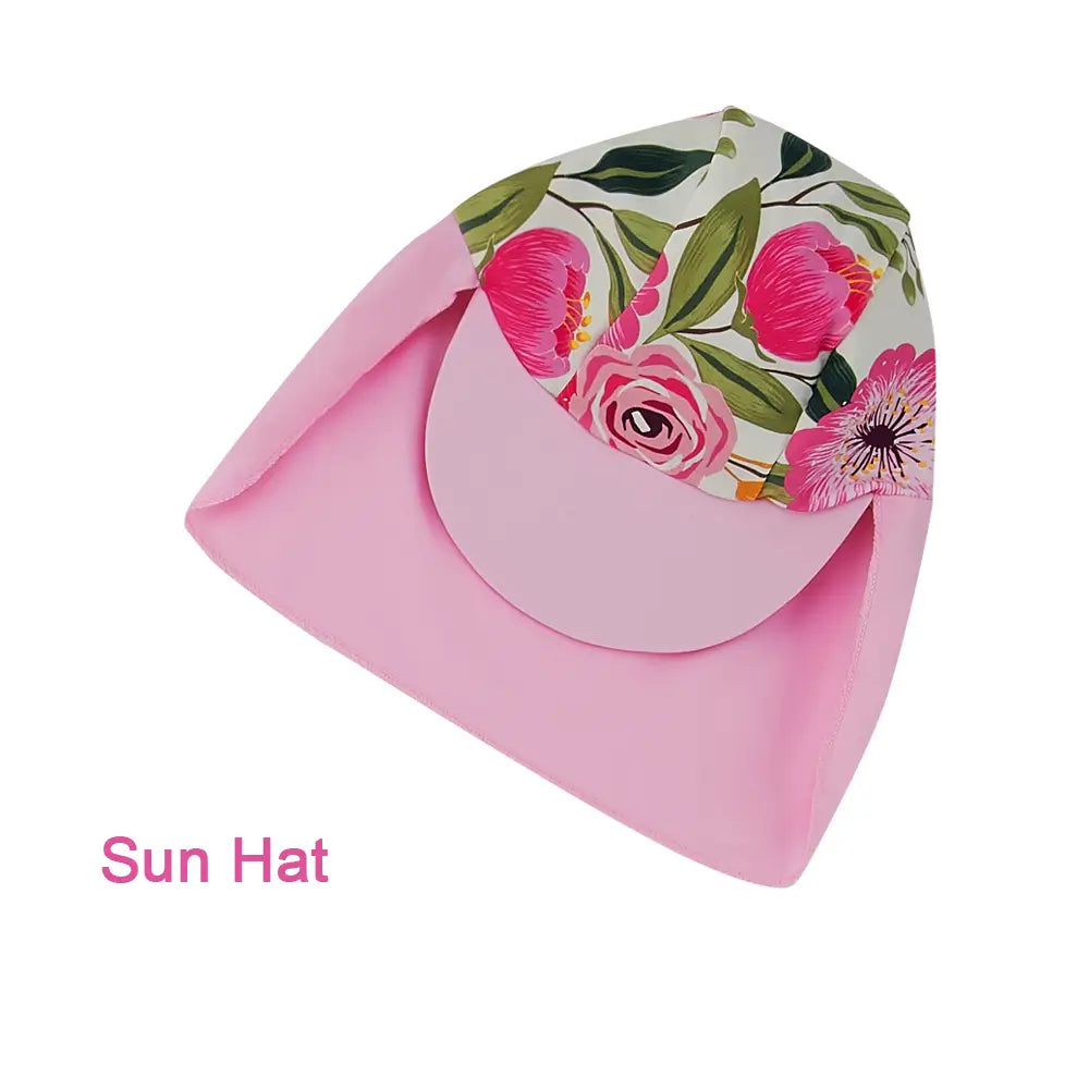 UPF 50+ Baby Girls One Piece Swimsuit with Hat-Rose Tulips