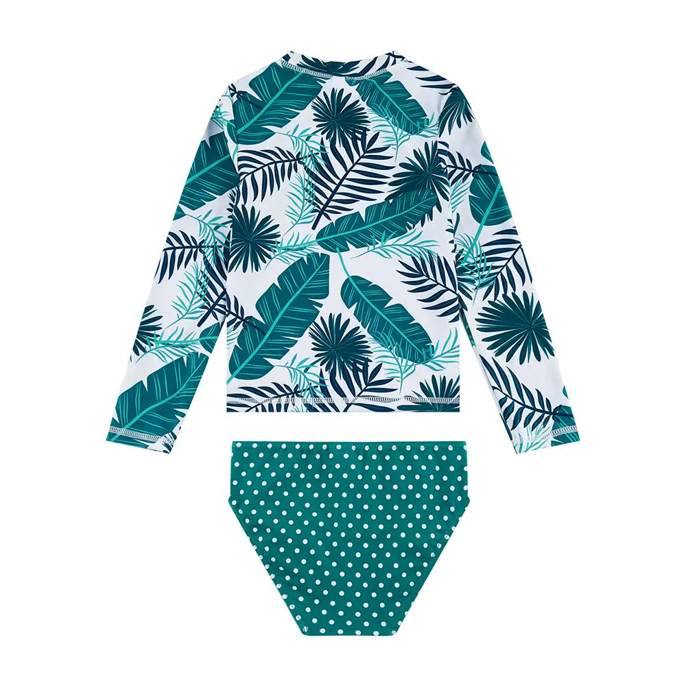 Rash Guard Set for Girls Sunsuit with UPF 50+ Green Plume