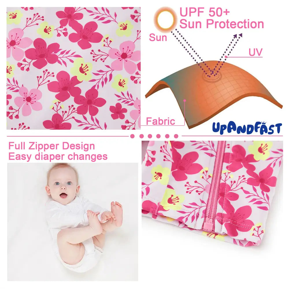 UPF 50+ Recyclable Baby Girl Swimsuit with Hat-Rose Flower