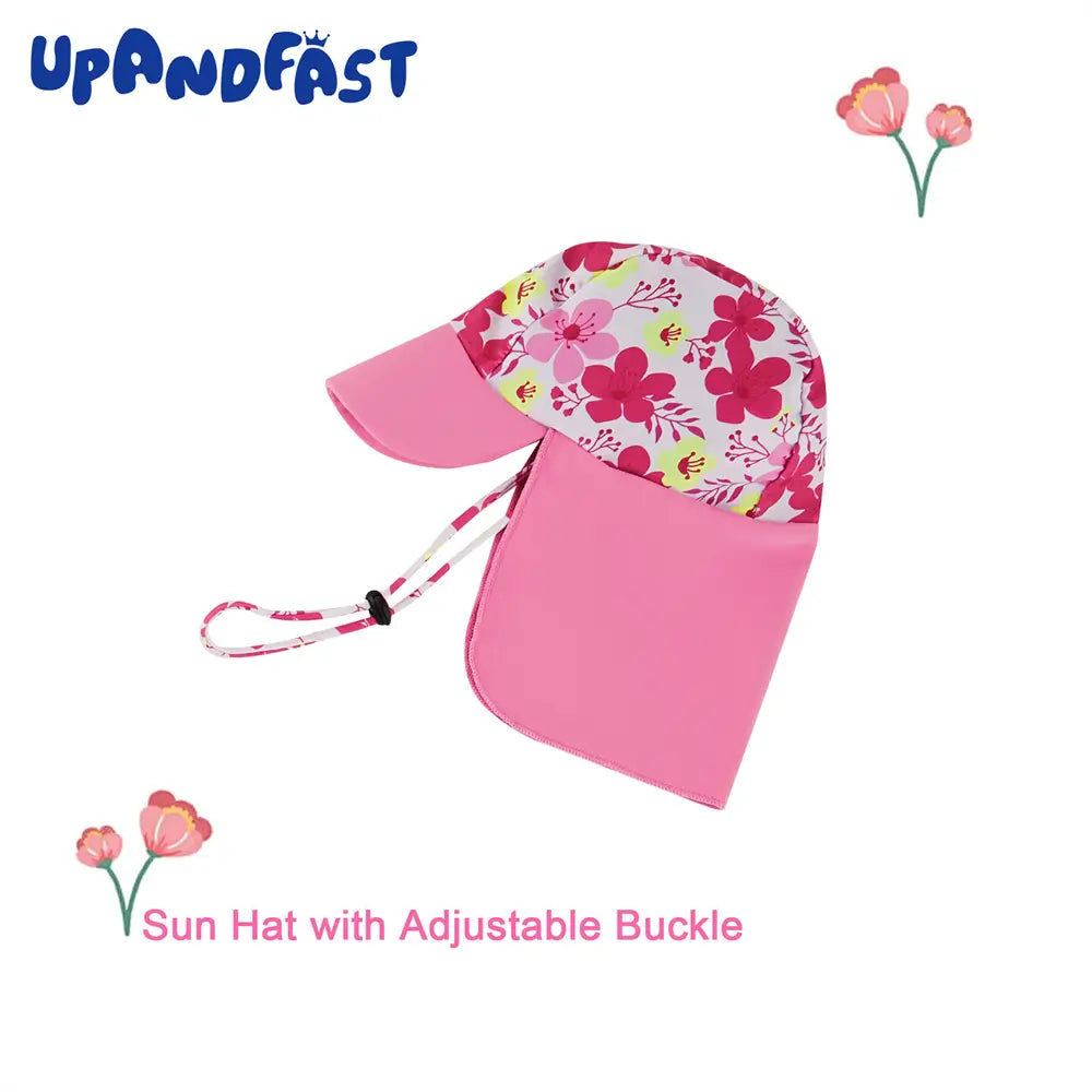 UPF 50+ Recyclable Baby Girl Swimsuit with Hat-Rose Flower