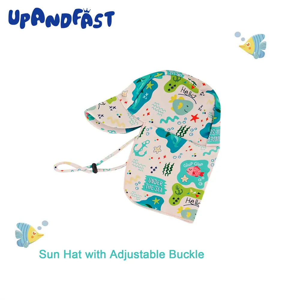 UPF 50+ Recycled Baby Girl Full Zip Swimsuit with Hat-Green Shark