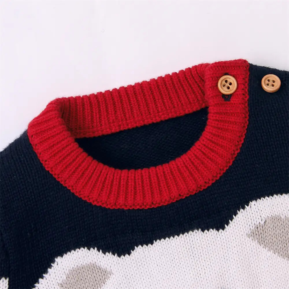 Stripe Infant Sweater with Button Acrylic Baby Pullover-Bear